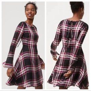 Black Purple Plaid Long Sleeve Dress